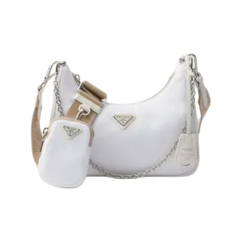 PRADA Re Edition Recycled Nylon Hobo Bag Crossbody Handbag Shoulder Bag Women's White