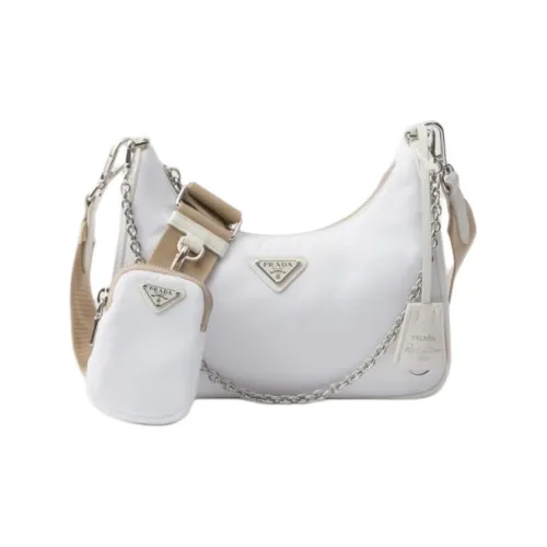 PRADA Re Edition Recycled Nylon Hobo Bag Crossbody Handbag Shoulder Bag Women's White
