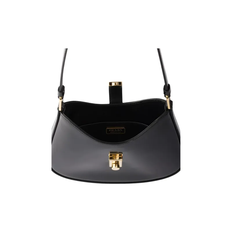 PRADA Cleo Shiny Leather Hobo Bag, Handbag, Shoulder Bag Regular Women's Black-4