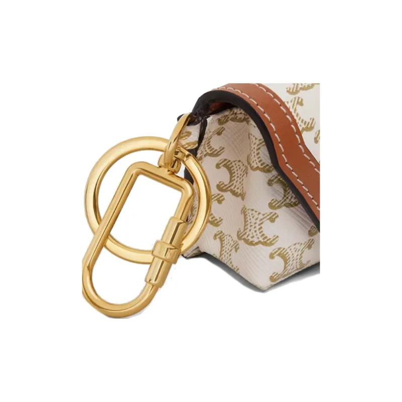 CELINE Cow Leather Eco-Friendly Key Pouch With Earphone Case Women's Brown-4