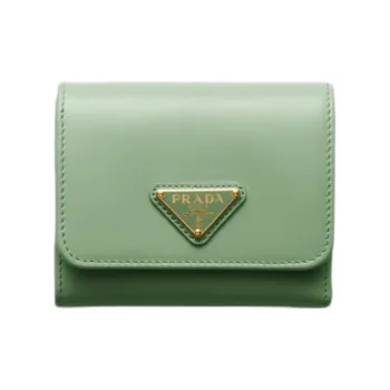 PRADA Leather Wallet Women's Light Green