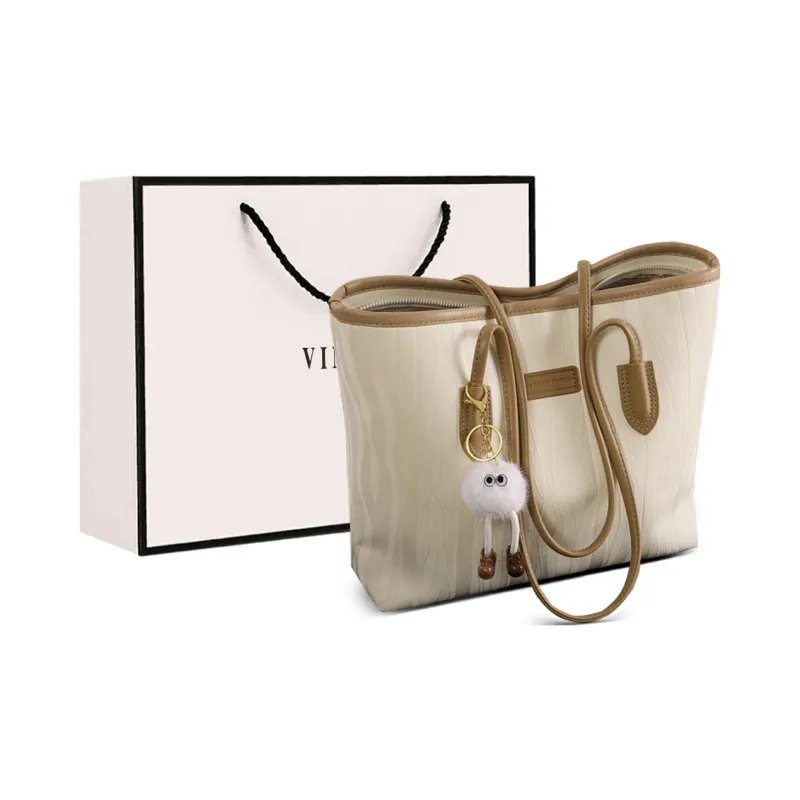 VINEY Cow Leather Shoulder Bag Tote Tubas Women's Ecru-0