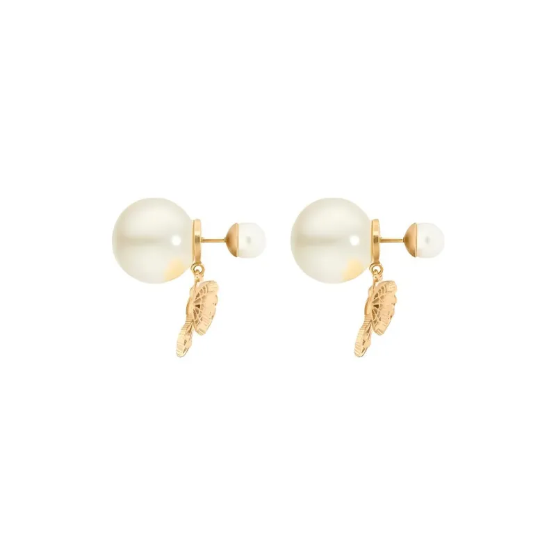 DIOR Resin Metal Earrings Women's Gold-1