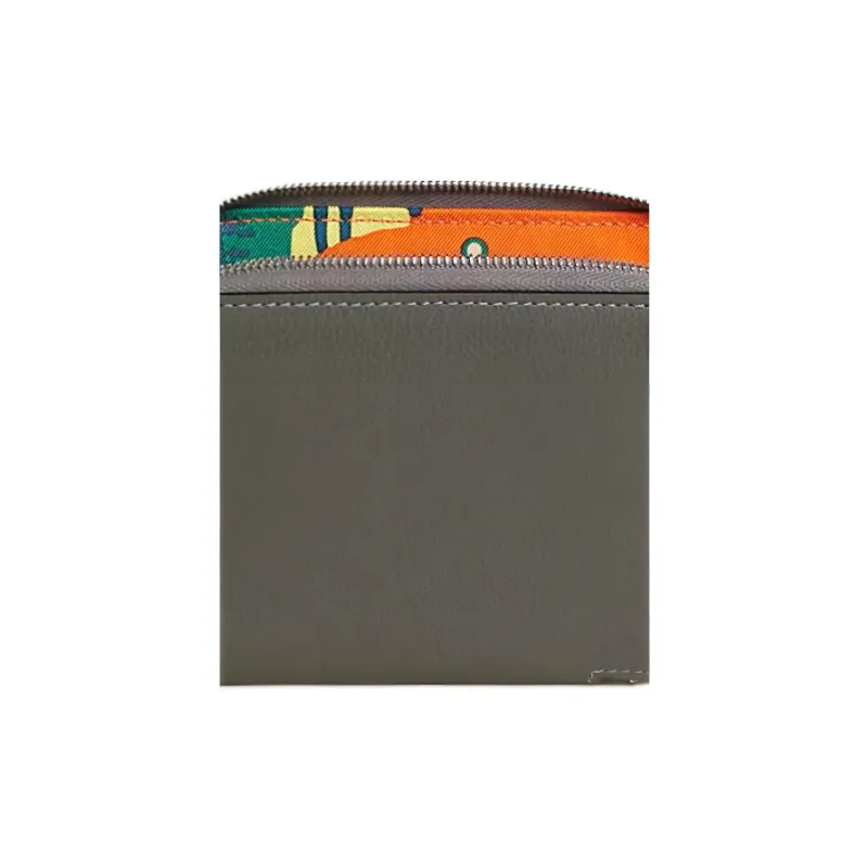 HERMES Silk'In Evercolor & Barenia Calfskin Coin Purse Women's Meyer Gray & Orange & Gull Gray-1