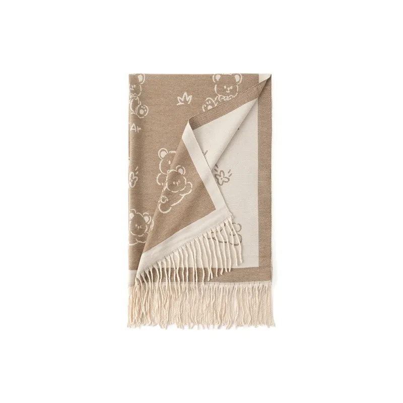 FREE RABBITⅡ Korean Style Double Sided Jacquard Fashion Warm Thickened Fringe Shawl Scarf Unisex-3