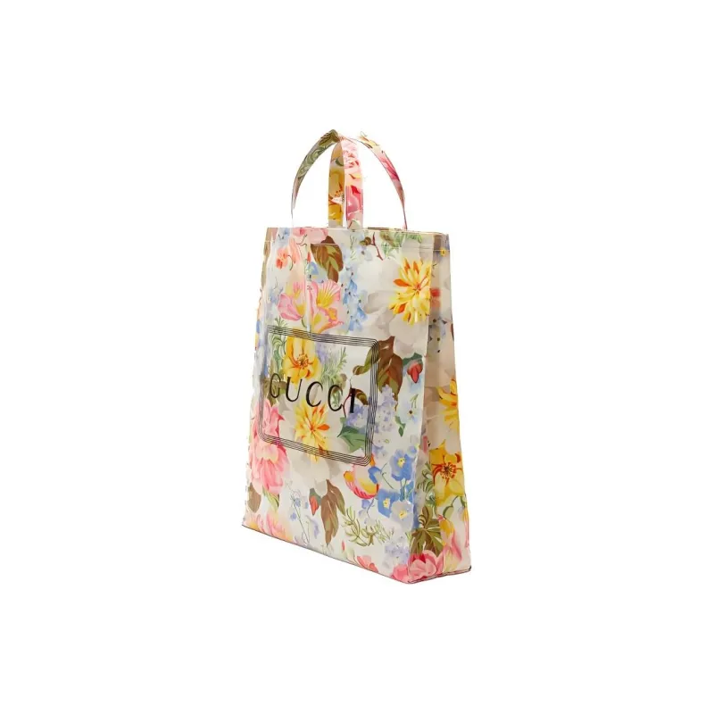 GUCCI Coated Cotton Tote Bag Shopping Bag Shoulder Bag Handbag Medium Size Women's White/Multicolor-1