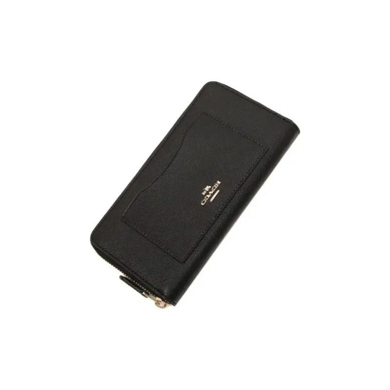 COACH Accordion Zip Patent Leather, Cross Grain Leather Wallet Women's Black-2