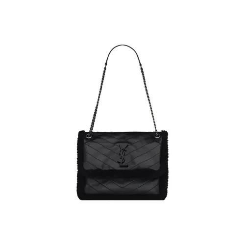 SAINT LAURENT Sheepskin Cow Leather Hobo Bag, Shoulder Bag, Crossbody Bag Medium Size Women's Black