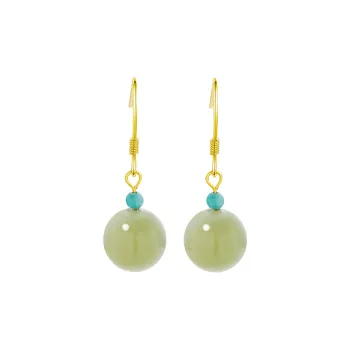 Lao Feng Xiang Hetian Jade Earrings Green Jade Women's