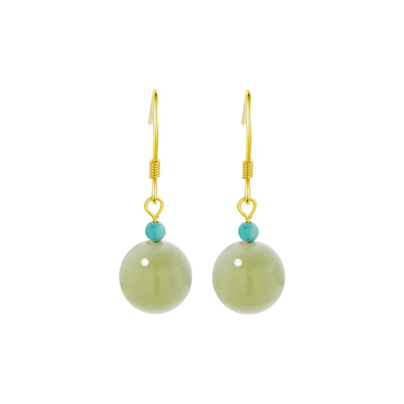 Lao Feng Xiang Hetian Jade Earrings Green Jade Women's-0