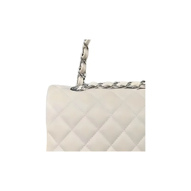 CHANEL Classic Flap CF Grain Calfskin Handbag, Shoulder Bag Women's White-2