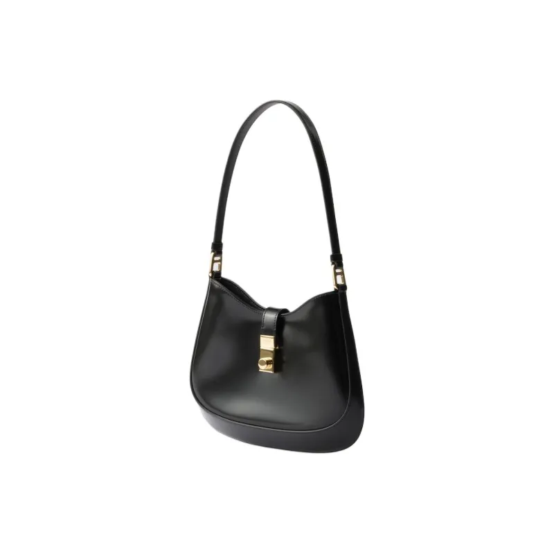 PRADA Cleo Shiny Leather Hobo Bag, Handbag, Shoulder Bag Regular Women's Black-1