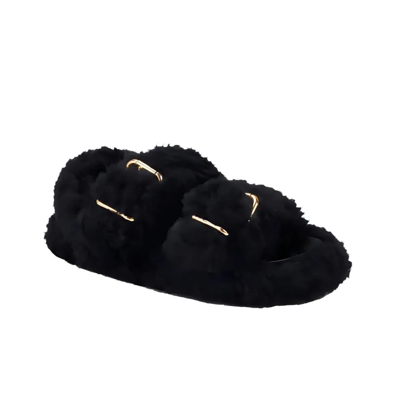 MARNI Women's Fussbett Shearling Double Buckle Sandal 'Black'-1
