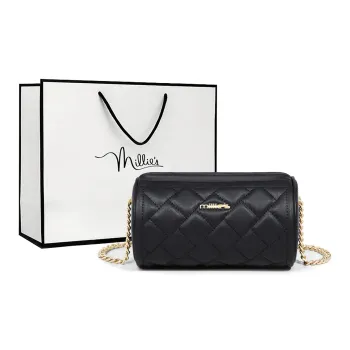 MILLIE'S Cow Leather Shoulder Bag Crossbody Bag Cylinder Bag Regular Women's Elegant Black/Ecru