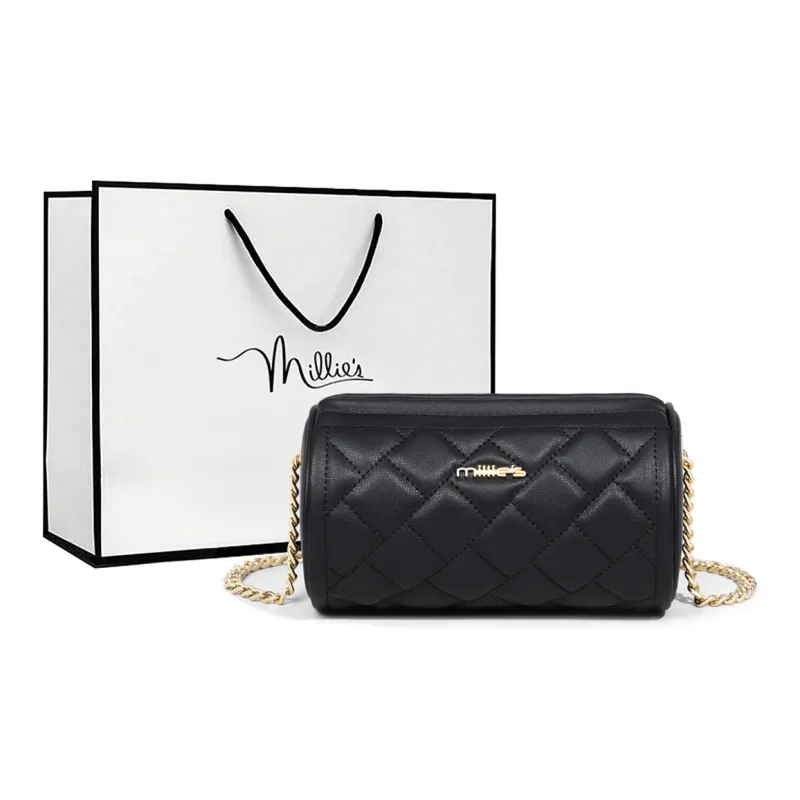 MILLIE'S Cow Leather Underarm Shoulder Bag, Crossbody Bag, Cylinder Bag Regular Women's Elegant Black/Ecru-0