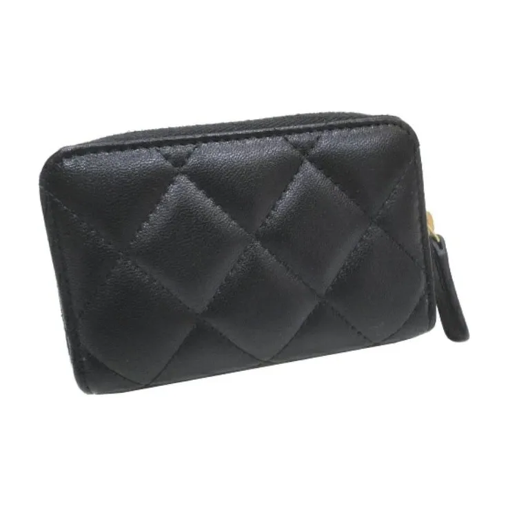 CHANEL Lambskin With Vinyl Leather Coin Purse Women's Black-3