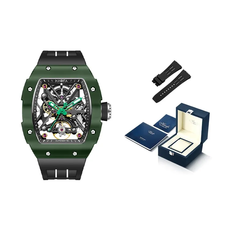 HaofaTourbillon Mechanical Movement Rubber Strap Watch Men's Watches Cut-Out Dial-17