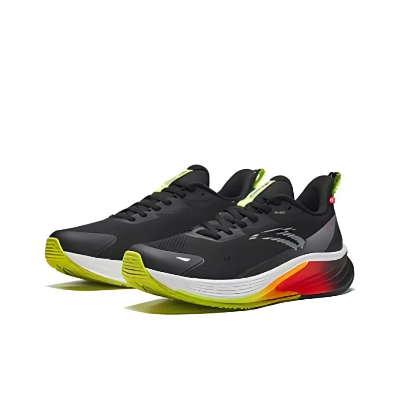 Anta Cushioned Slip Resistant Low Top Casual Running Shoes Men's Black Silver Green-2