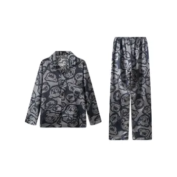 Sleep Students Dormitory Home Outerwear Ready Pajama Set Men's Black