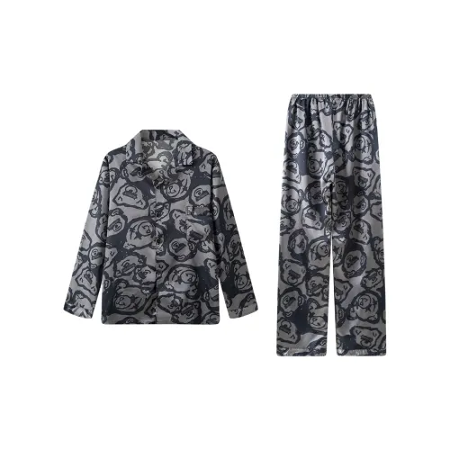Sleep Students Dormitory Home Outerwear Ready Pajama Set Men's Black