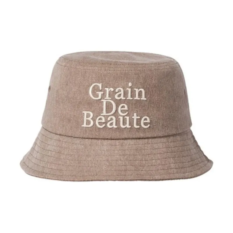 GRAIN DE BEAUTE Cotton Fabric Bucket Hats Unisex Khaki-0