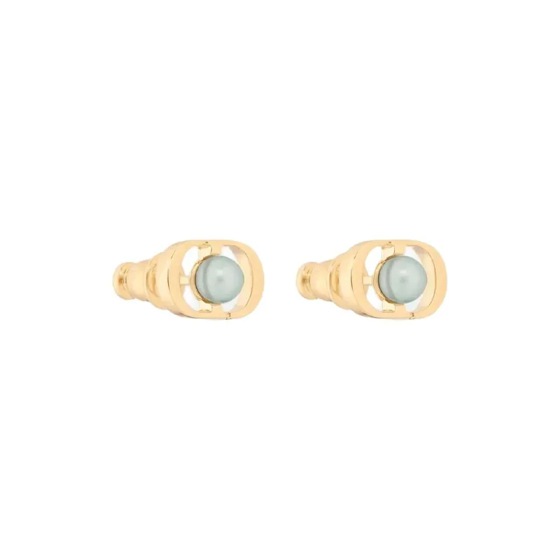 DIOR Resin, Metal Stud Earrings Women's Green-2