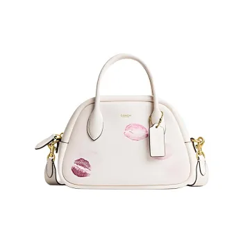 COACH Glove Tanned Leather Bowling Bag, Shoulder Bag, Crossbody Bag, Handbag Medium Size Women's White