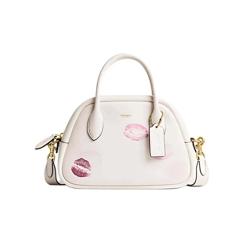 COACH Glove Tanned Leather Bowling Bag, Shoulder Bag, Crossbody Bag, Handbag Medium Size Women's White-0