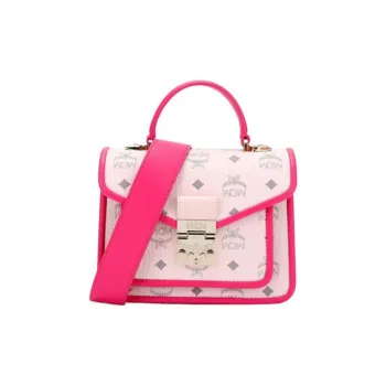 MCM Patricia Satchel Visetos Cow Leather Detail Shoulder Bag, Crossbody Bag Small Size Women's Pink