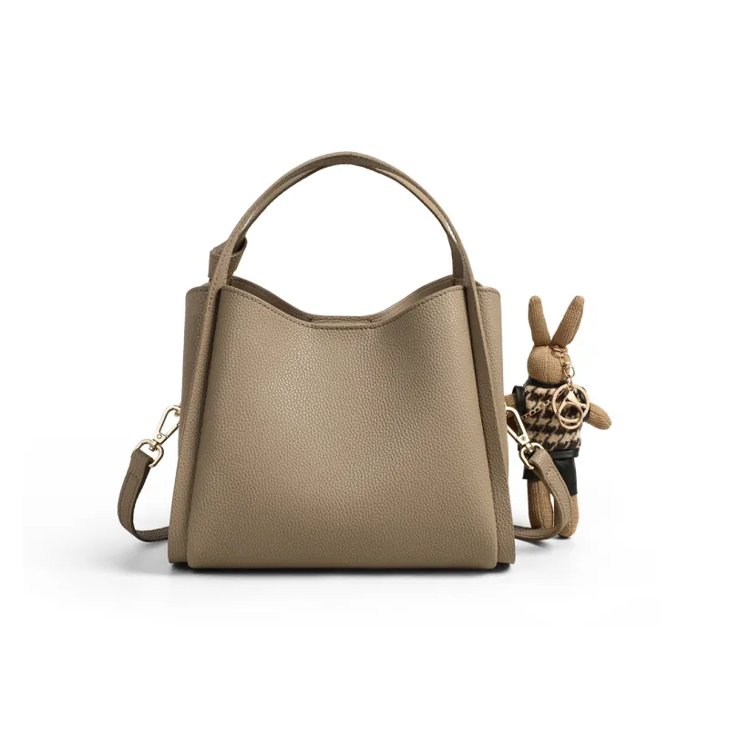 PT'SON Cow Leather Basket Bag, Bucket Bag, Handbag, Crossbody Bag, Shoulder Bag Regular Women's Elephant Gray/Ecru-4