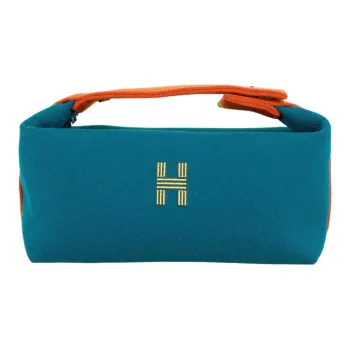 HERMES Bride-a-Brac Fabric Surface Travel Storage Bag Handbag Toiletry Bag Small Size Unisex Blue