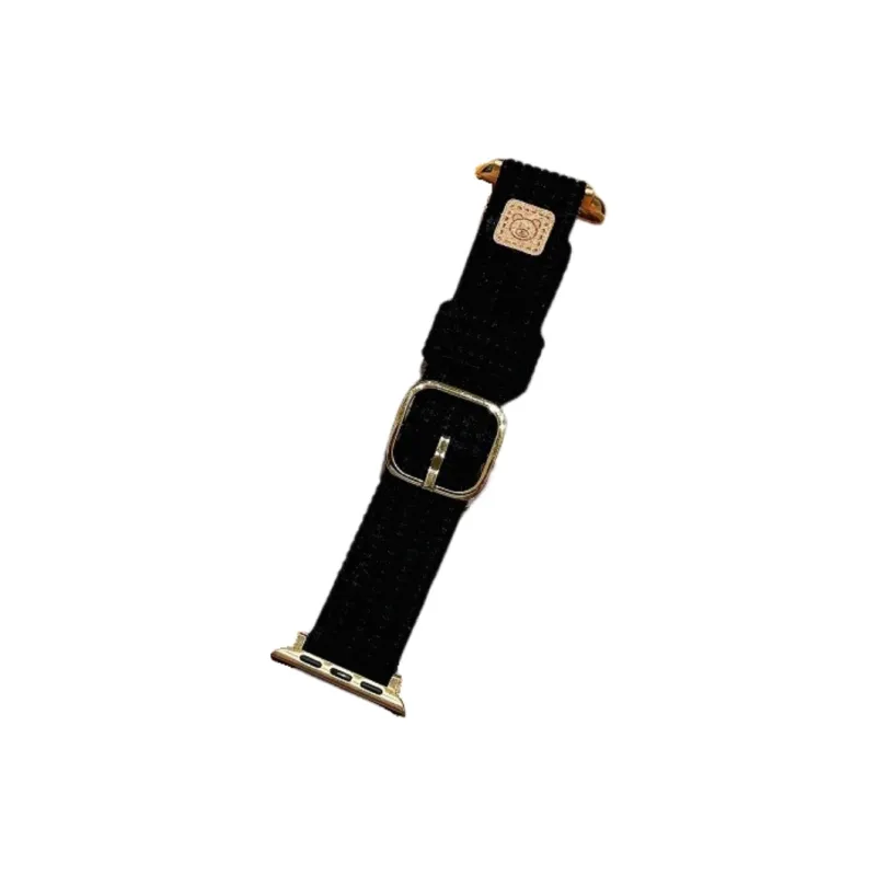 Warbler Dew Compatible With Apple Watch Apple Watch Band S9/S8/SE/7/6/5/4/3 Apple Bear Corduroy Leather Strap-4