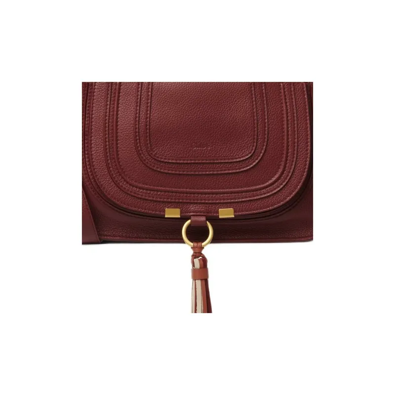 Chloe Marcie Suede Calfskin And Nappa Lambskin Shoulder Bag Crossbody Bag Handbag Small Size Women's Burgundy-2