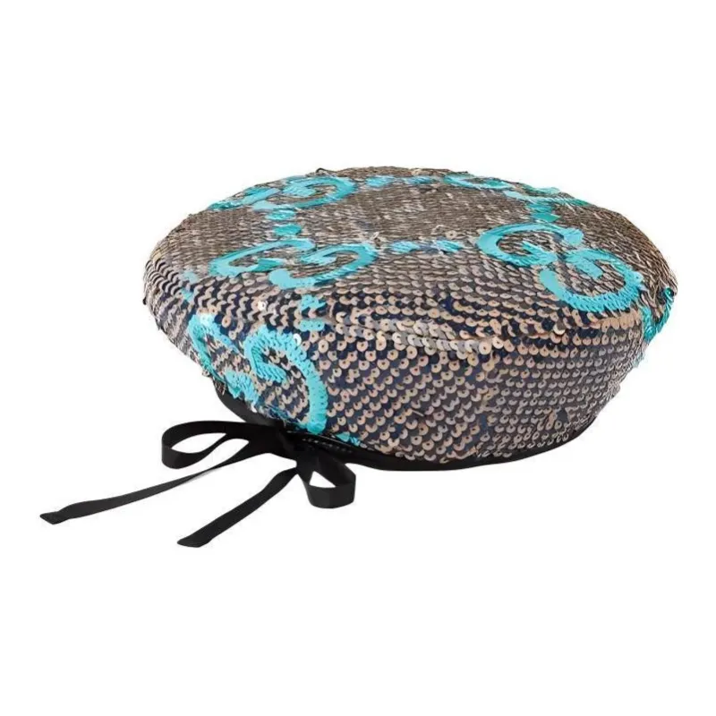 GUCCI Leather Sequins Berets Women's Brown-1