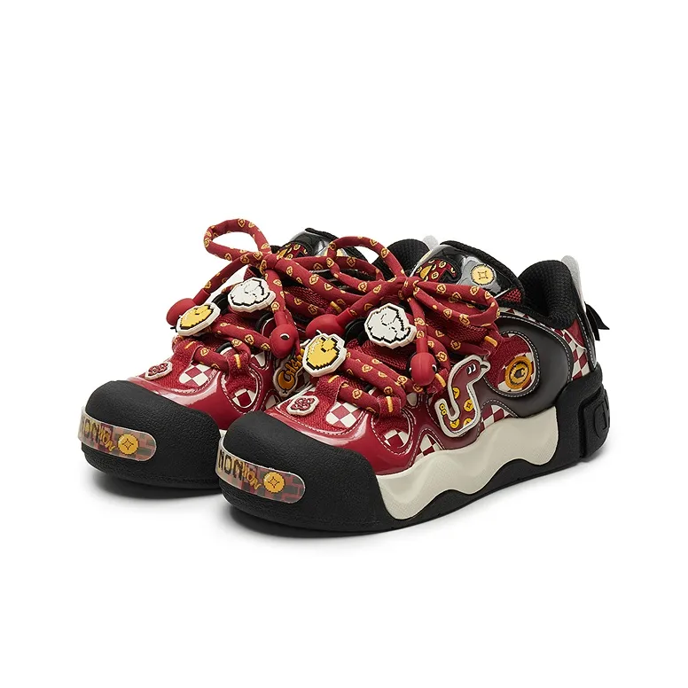 Champion Snake Year Puffy Donut Low-Top Skateboard Shoes Men's Ash Red/Black-2