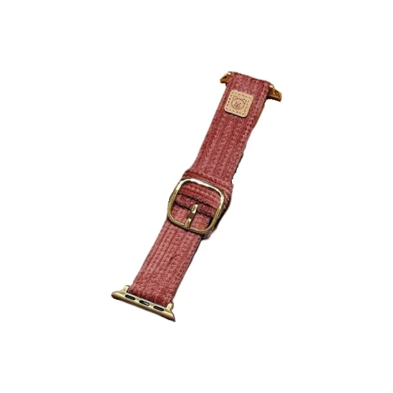 Warbler Dew Compatible With Apple Watch Apple Watch Band S9/S8/SE/7/6/5/4/3 Apple Bear Corduroy Leather Strap-7