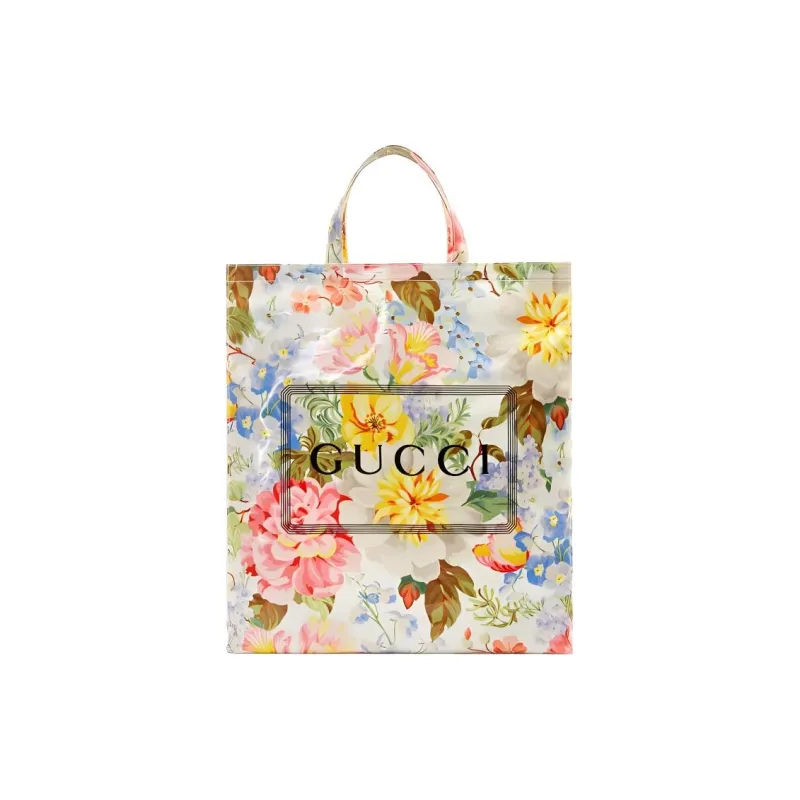 GUCCI Coated Cotton Tote Bag Shopping Bag Shoulder Bag Handbag Medium Size Women's White/Multicolor-0