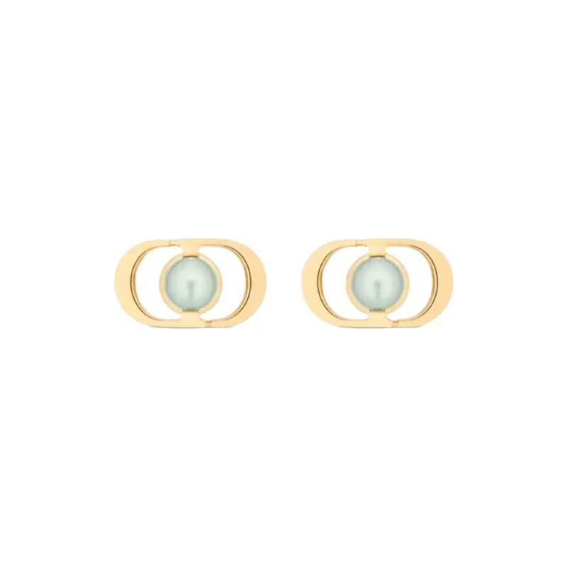 DIOR Resin, Metal Stud Earrings Women's Green-1