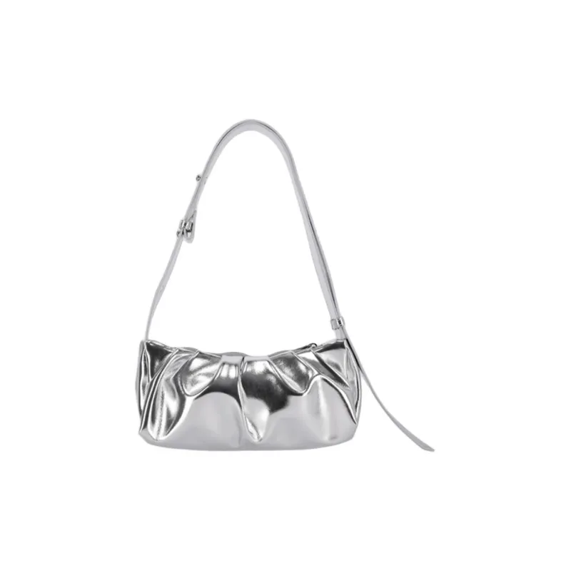 ALICE MARTHA Vegan Artificial Leather One Shoulder Handbag Mini Unisex Silver-2
