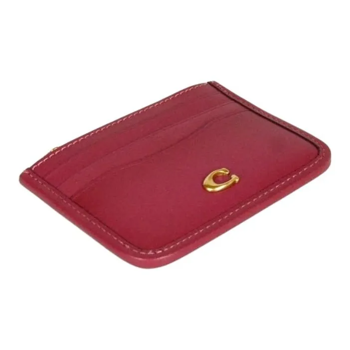 COACH Card Case Calfskin Coin Purses Card Holders Mini Women's Red-2