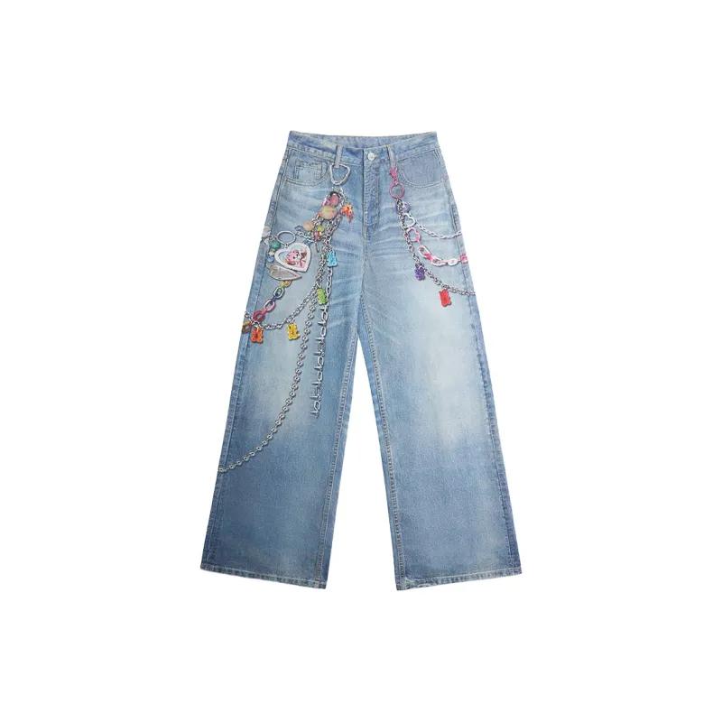LALABOBO Jeans Unisex Medium Blue White-5