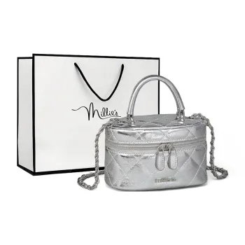 MILLIE'S Cow Leather Underarm Box Bag, Handbag, Shoulder Bag, Crossbody Bag Regular Women's Silver