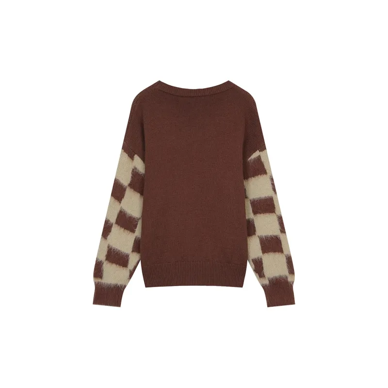 ELF SACK Sweater Women's Checkerboard Coffee-1