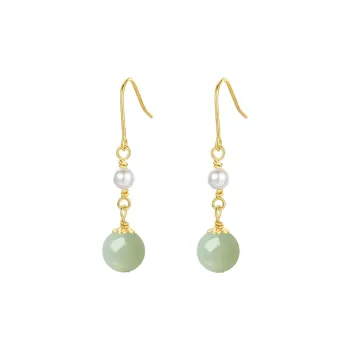 Oriental Jade Earrings Pale Greenish White Jade Women's