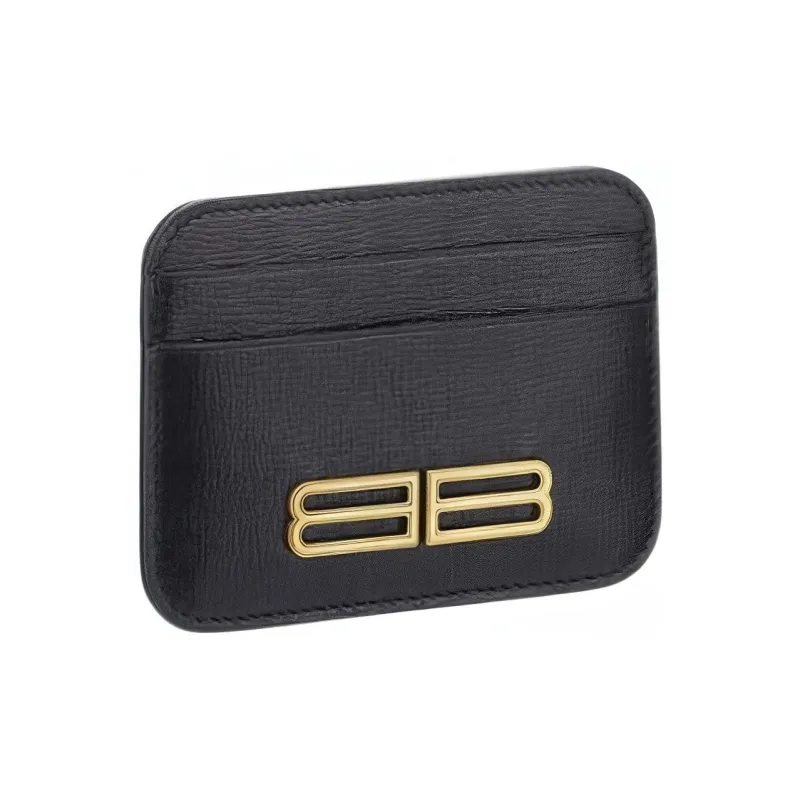 Balenciaga Gossip Cow Leather Card Clip Wallets Mini Women's Black-2
