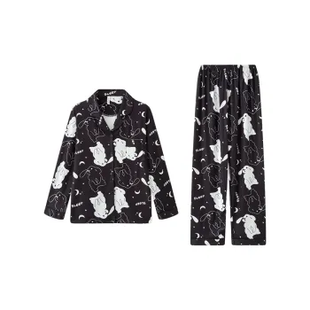 Sleep Students Dormitory Home Outerwear Ready Pajama Set Women's Black