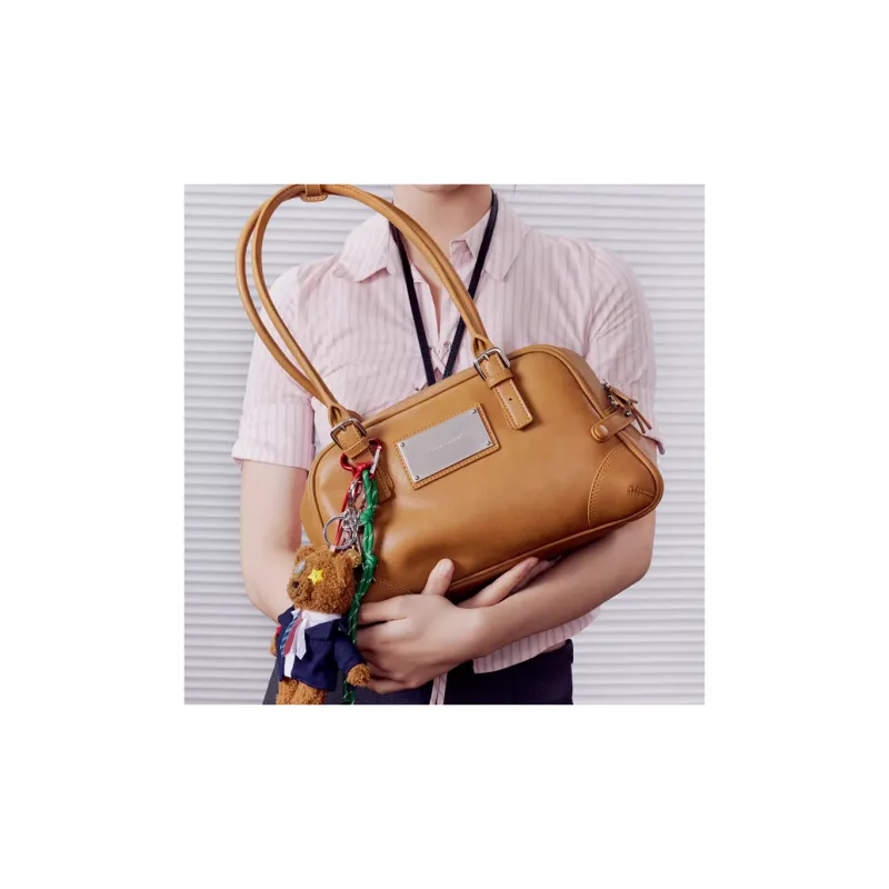 MCMIKO Suede Leather Bowling Bag Shoulder Bag Medium Size Women's Brown-1