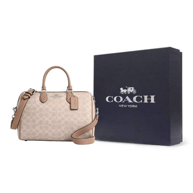 COACH Rowan Coated Canvas Crossbody One Shoulder Handbags Large Size Women's Sand-8
