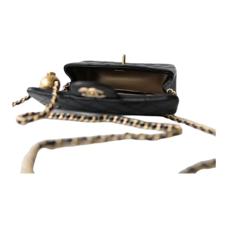 CHANEL Classic Flap CF Sheepskin Flap Bag, Crossbody Bag, Shoulder Bag Women's Black-6