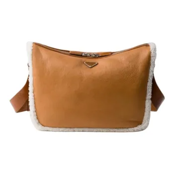 PRADA Shearling Crossbody Bag Shoulder Bag Men's Cognac Brandy In Natural Color